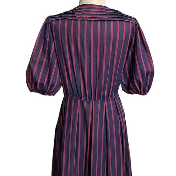 70s vintage Albert Nipon Stripe Dress Puff sleeves faded cotton cottage preppy. - Picture 7 of 16